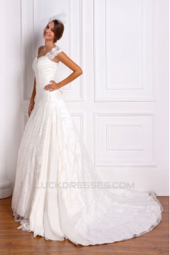 A-Line Off-the-Shoulder Court Train Lace Wedding Dresses 2031469