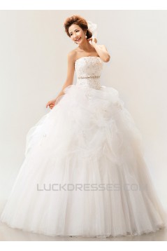 Ball Gown Strapless Court Train Beaded Lace Wedding Dresses 2031470