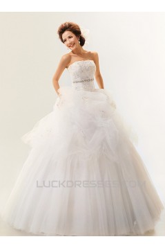Ball Gown Strapless Court Train Beaded Lace Wedding Dresses 2031470