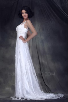 Sheath/Column Sweep Train Beaded Lace Wedding Dresses 2031471