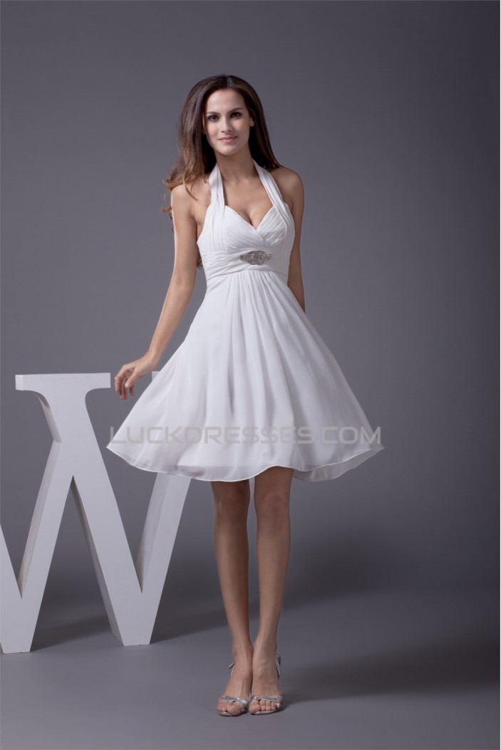 A-Line Short/Mini Halter Beading Chiffon Reception Wedding Dresses 2031475