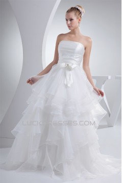 fashionable Satin Organza A-Line Strapless Best Wedding Dresses 2030149