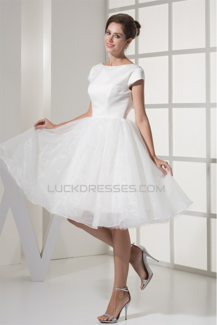 Knee-Length Satin Organza Netting Material Wedding Dresses 2031494