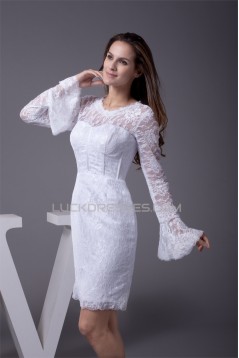 Satin Lace Short/Mini Scoop Sheath/Column Long Sleeve Wedding Dresses 2031499