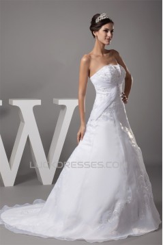 fashionable Strapless Satin Organza A-Line Sweet Wedding Dresses 2030150