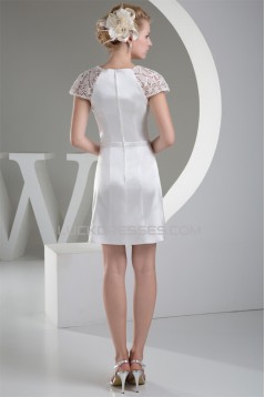 Scoop Lace Silk like Satin Lace Short Reception Wedding Dresses 2031501