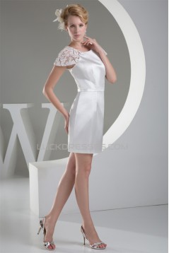 Scoop Lace Silk like Satin Lace Short Reception Wedding Dresses 2031501