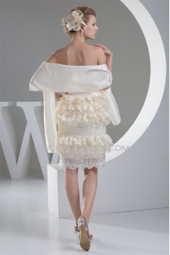 Sheath/Column Knee-Length Ruffles Sleeveless Lace Short Wedding Dresses 2031502