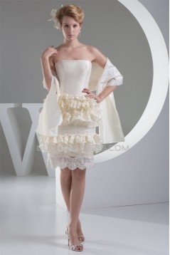 Sheath/Column Knee-Length Ruffles Sleeveless Lace Short Wedding Dresses 2031502