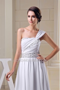 Floor-Length One-Shoulder Beading Sleeveless Wedding Dresses 2030152