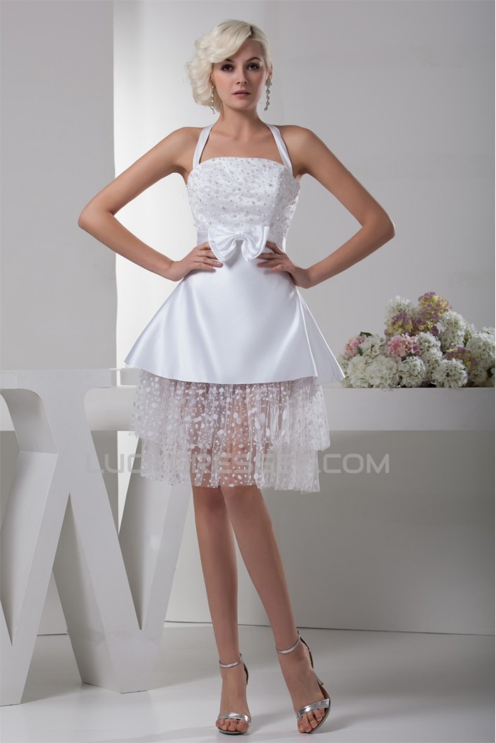 A-Line Halter Sleeveless Short Reception Wedding Dresses 2031520