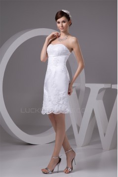 Satin Lace Fine Netting Sleeveless Sheath/Column Short Wedding Dresses 2031528