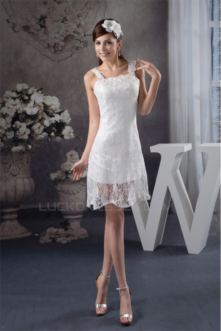 Sleeveless Lace Appliques Short Little White Short Wedding Dresses 2031531