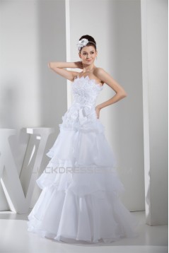 Sleeveless Satin Lace Organza Strapless Wedding Dresses 2030154