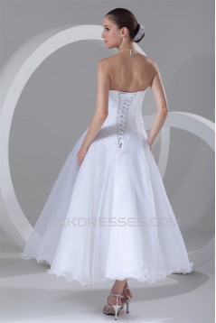A-Line Strapless Satin Organza Wedding Dresses 2031542
