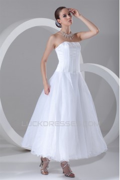 A-Line Strapless Satin Organza Wedding Dresses 2031542