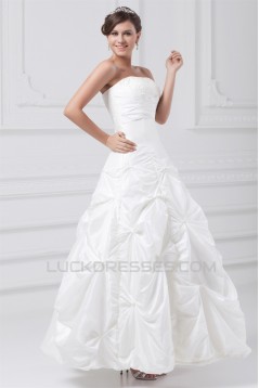 A-Line Strapless Taffeta Sleeveless Beaded Wedding Dresses 2031543