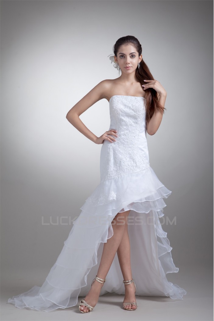 Sleeveless Strapless A-Line Satin Lace Organza Embellished Wedding Dresses 2031546
