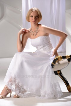 Wonderful Strapless Satin Lace A-Line Ankle-Length Wedding Dresses 2031552