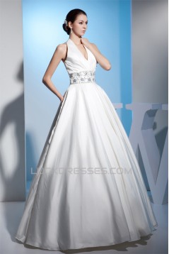 A-Line Halter Sleeveless Satin Taffeta Wedding Dresses 2030160