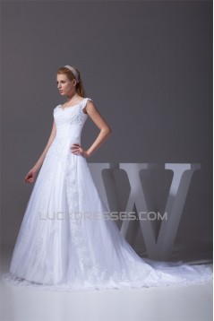Great V-Neck A-Line Short Sleeve Lace Wedding Dresses 2030168