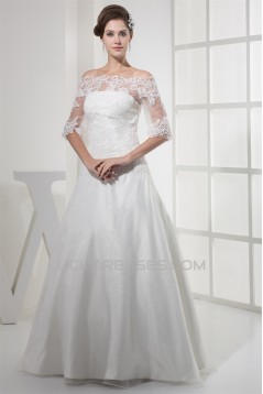 A-Line Off-the-Shoulder Half Elbow Sleeve Floor-Length Sweet Wedding Dresses 2030169
