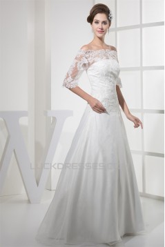 A-Line Off-the-Shoulder Half Elbow Sleeve Floor-Length Sweet Wedding Dresses 2030169