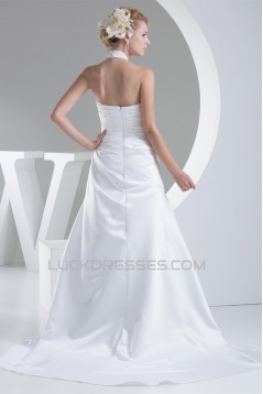 A-Line Halter Sleeveless Satin Lace Sweet Wedding Dresses 2030171