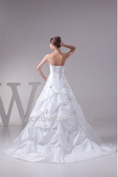 Hot Sale Taffeta A-Line Square Sleeveless Beaded Wedding Dresses 2030182