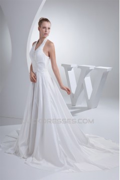 A-Line Taffeta Beaded Halter Wedding Dresses 2030193