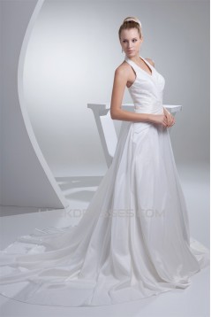 A-Line Taffeta Beaded Halter Wedding Dresses 2030193