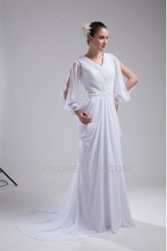 Sheath/Column Long Sleeve Chiffon V-Neck Wedding Dresses 2030199