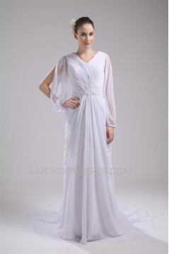 Sheath/Column Long Sleeve Chiffon V-Neck Wedding Dresses 2030199