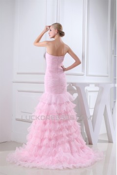Mermaid/Trumpet Sweetheart Sleeveless Satin Organza Sweet Pink Wedding Dresses 2030218
