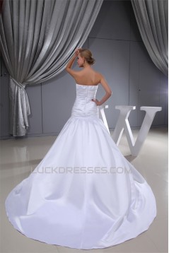 A-Line Sleeveless Square Satin Wedding Dresses 2030221