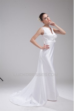 New Design V-Neck Sleeveless Sheath/Column Satin Sweet Wedding Dresses 2030226