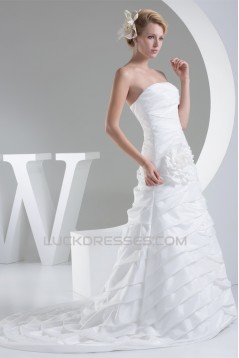 A-Line Strapless Taffeta Sleeveless Wedding Dresses 2030228