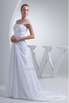 A-Line Beaded Square Organza Taffeta Wedding Dresses 2030235