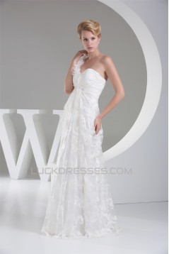 Sheath/Column One-Shoulder Lace Organza Wedding Dresses 2030242
