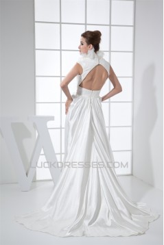 Organza Elastic Woven Satin Sleeveless High-Neck Wedding Dresses 2030248