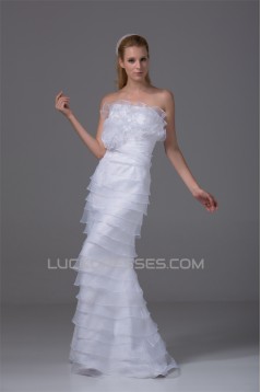 Sheath/Column Organza Silk like Satin Strapless Wedding Dresses 2030249