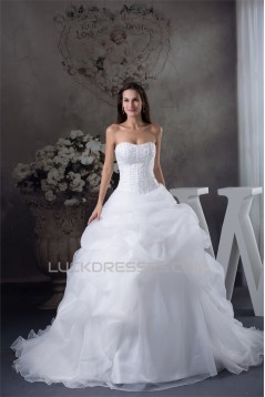 Ball Gown Princess Satin Organza Fine Netting Chapel Train Wedding Dresses 2030252