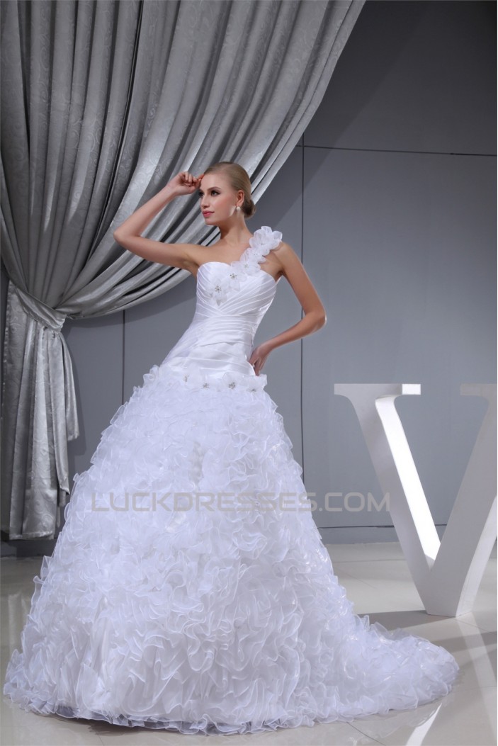 Princess Sleeveless One-Shoulder Satin Organza Wedding Dresses 2030254