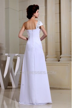 Satin Chiffon Floor-Length Beading One-Shoulder Wedding Dresses 2030261