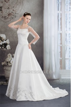 A-Line 3/4 Length Sleeve Scoop Wedding Dresses 2030262
