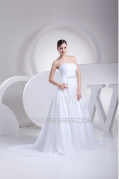 Elegant A-Line Strapless Beaded Lace Sleeveless New Arrival Wedding Dresses 2030267
