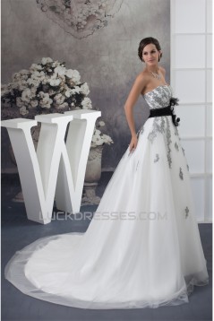 A-Line Satin Lace Fine Netting Strapless New Arrival Wedding Dresses 2030277