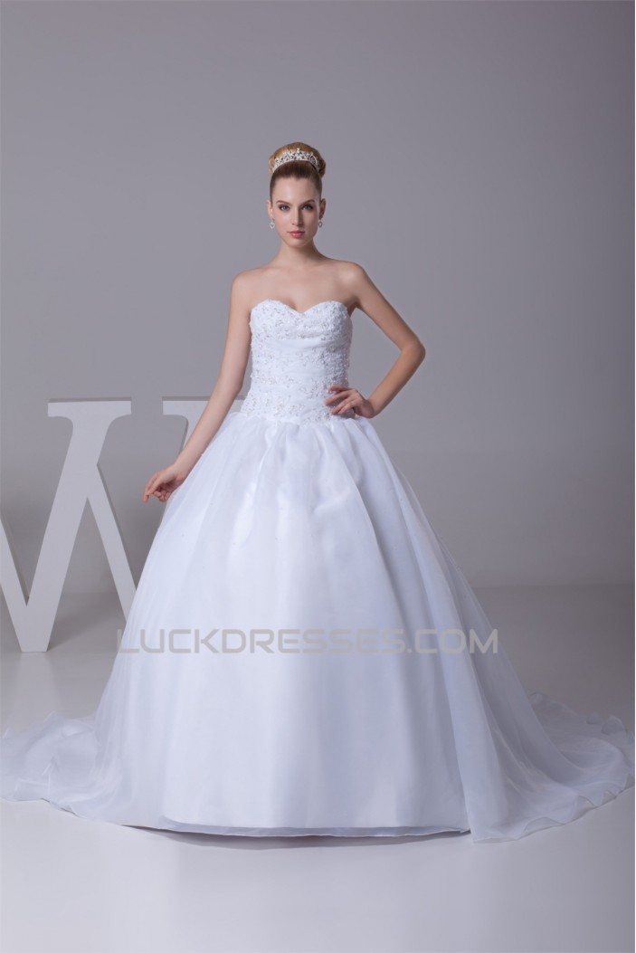 Satin Lace Organza A-Line Sleeveless Strapless Best Wedding Dresses 2030278