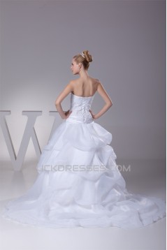 Ball Gown Beaded Satin Lace Organza Princess Strapless Wedding Dresses 2030279