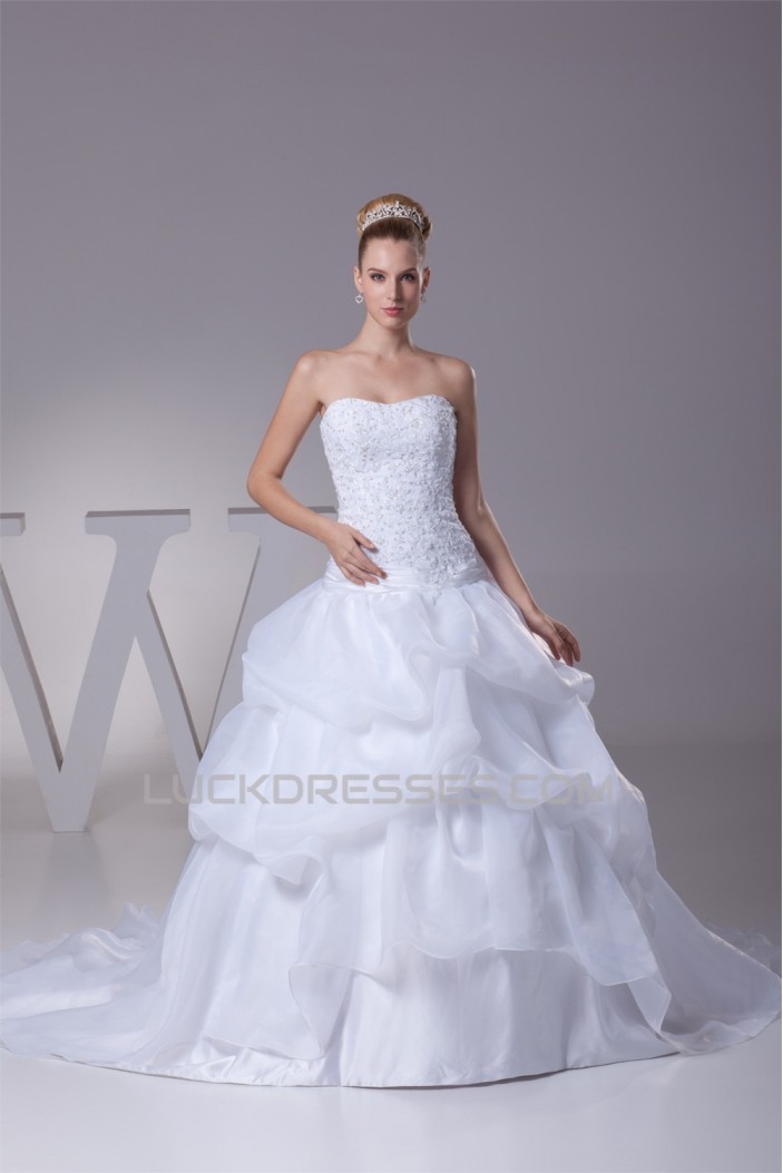 Ball Gown Beaded Satin Lace Organza Princess Strapless Wedding Dresses 2030279